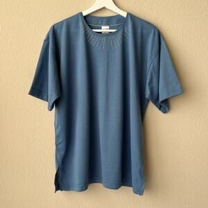 Women’s Short Sleeve Blouse with Front Details in XL in Blue